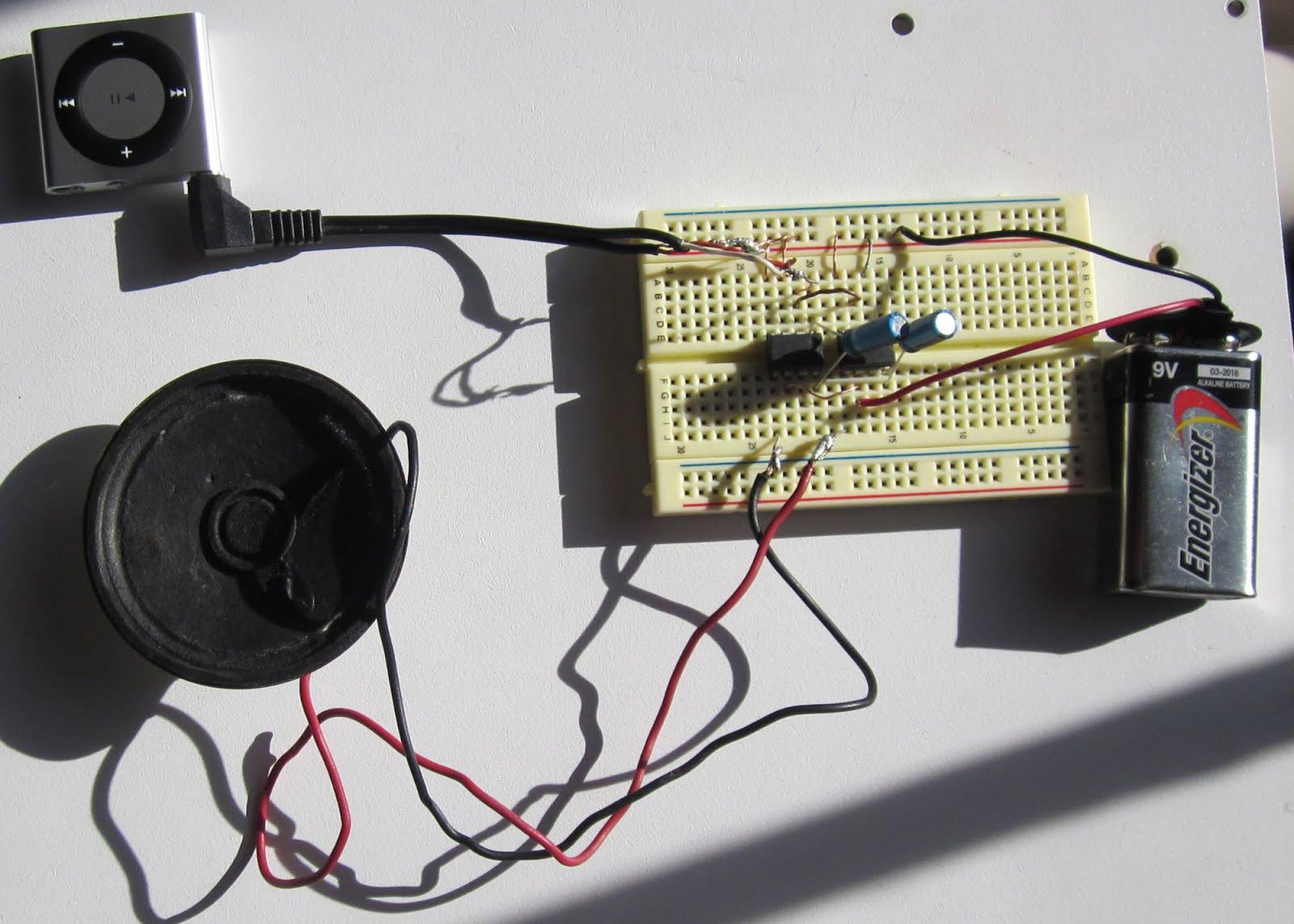 Audio amp completed breadboard