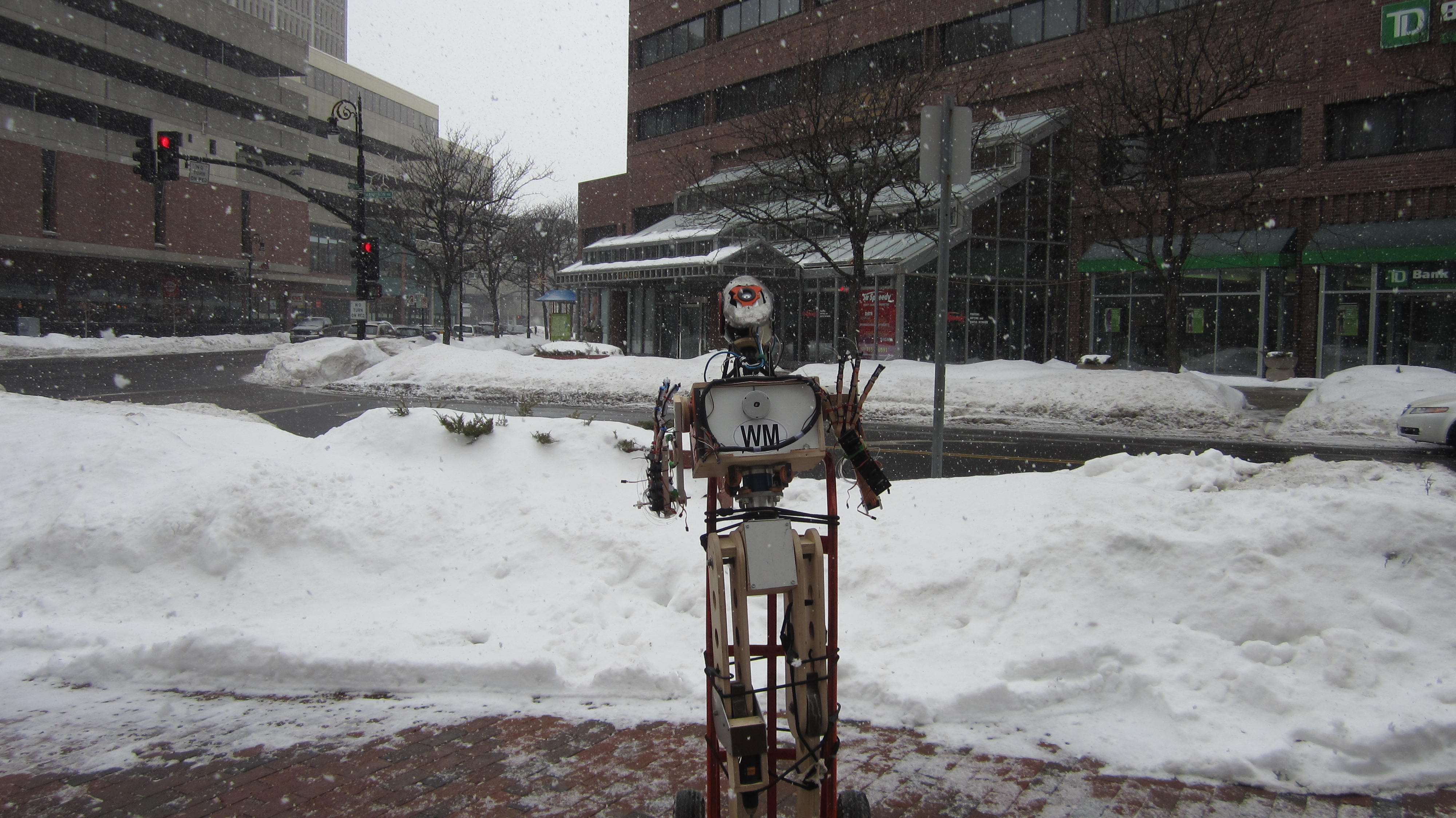 Robot standing in the snow